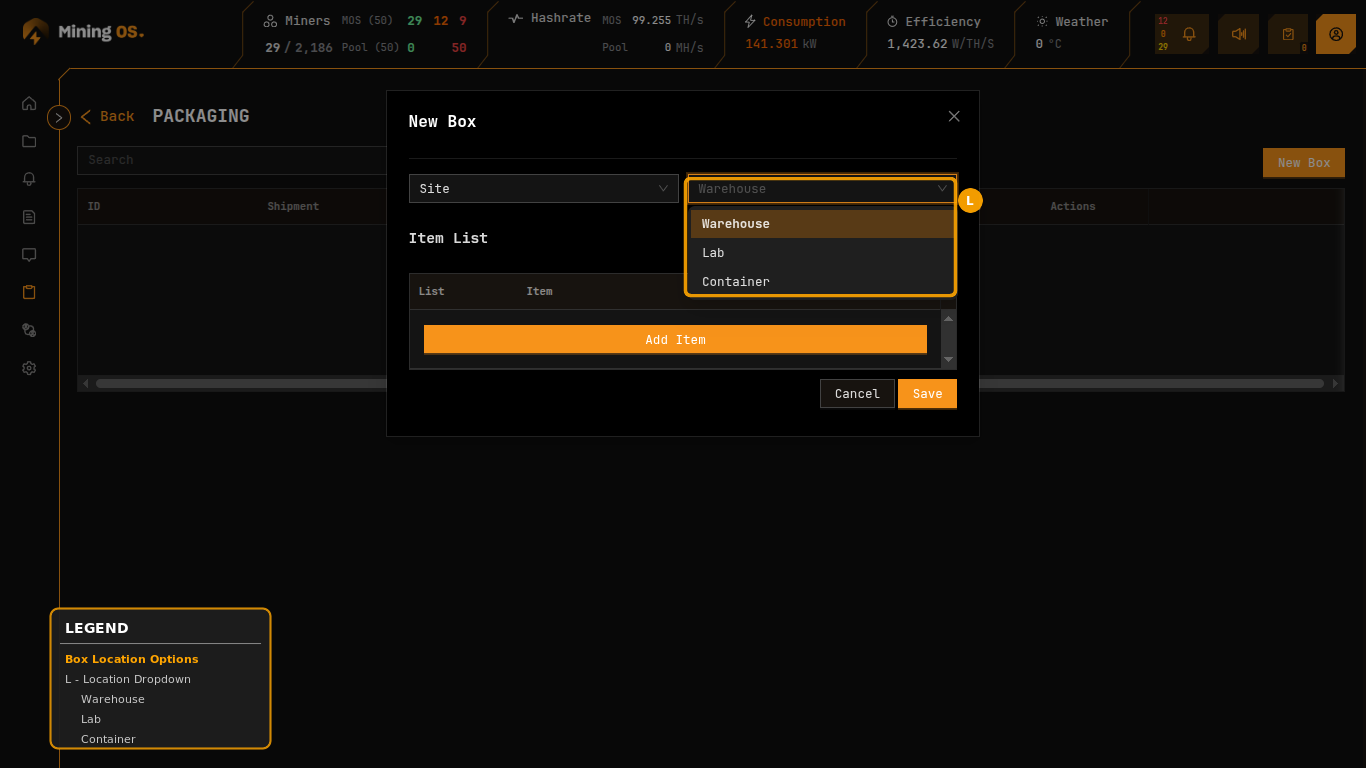 Box Location Dropdown