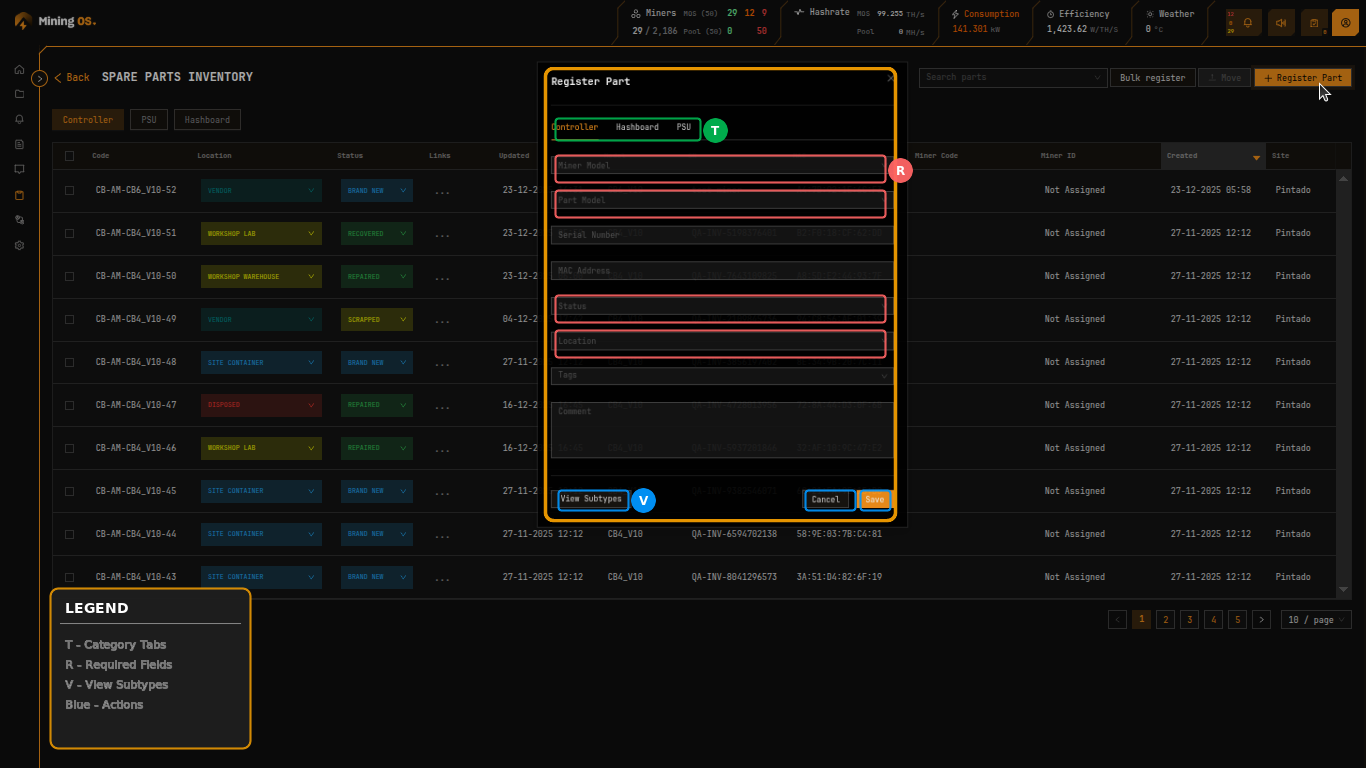 Register Part Dialog